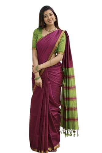 Image of Women's Cotton Woven Soft Sarees With Attach Blouse Piece.