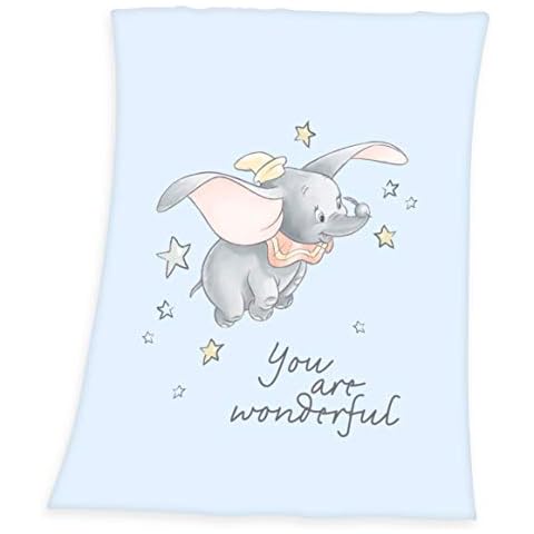 Klaus Herding GmbH Disney Dumbo Flanell Flauschdecke Babydecke Kuscheldecke 75x100 cm Hellblau Cover