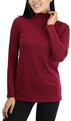 ToBeInStyle Damen Basic Langarm Leicht Mock Neck Klassisches Top - Rot - X-Groß