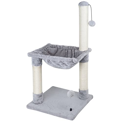 Dimaka 78,7 cm hoher Kratzbaum mit geräumiger Hängematte für Katzen im Innenbereich, 3 natürliche Sisal-Seilstangen, baumelnde und Federbälle Cover