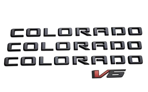 Image of Body Side Tailgate Truck Letter Emblems 3D Badge Nameplate 85594766 Fits for 2015-2022 Colorado V6 4pcs (Matte Black Red)