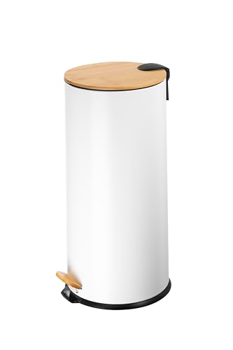 ECHTWERK Tretabfalleimer Skandi Look, Abfalleimer, Mülleimer, robuster Eisenkorpus mit Bambusdeckel, Soft Close Funktion, Weiß, Fassungsvermögen 30 Liter ECHTWERK Tretabfalleimer Skandi Look, Abfalleimer, Mülleimer, robuster Eisenkorpus mit Bambusdeckel, Soft Close Funktion, Weiß, Fassungsvermögen 30 Liter