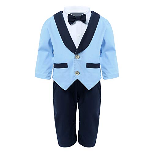 YiZYiF Baby Boys Bowtie Gentleman Jumpsuit Outfit Wedding Party Tuxedo Blazer Suit with Tail 01 Sky Blue 9-12 Months