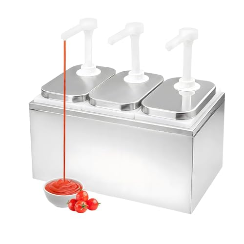 Distributeur à condiments de 2 L avec pompe inox et 3 pots de sauce
