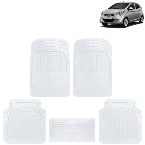 Image of KINGSWAY Accessories Universal PVC Car Floor Mats Set of 5 Compatible with Hyundai Eon Year 2011 to 2019, Customizable Fit PVC Rubber Mat for Car, All-Weather Protection Durable Foot Mats, Transparent