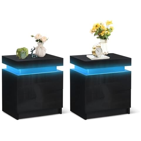 TUKAILAi Modern Bedside Table with LED Lights Cover
