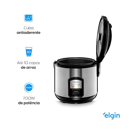 Panela de Arroz Elétrica Gran Rizzo 700W Elgin Antiaderente 10 Xícaras 110V com acessórios