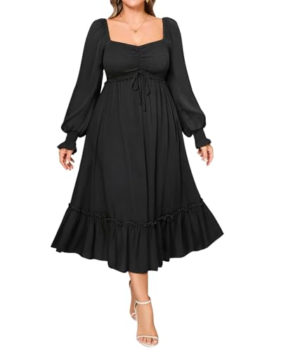 Image of Pinup Fashion Plus Size Summer Dresses-2026 Casual Puff Sleeve Sweetheart Neckline Smocked Short Babydoll Dress
