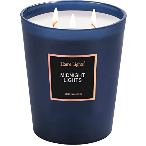 Homelights Highly Scented Soy Candles Big 33.3 Oz For Home. 3 Cotton Wicks, Smokeless Long Lasting 70 Hrs In Midnight Lights. 5X6, Great Gift For Women & Men #TOP19