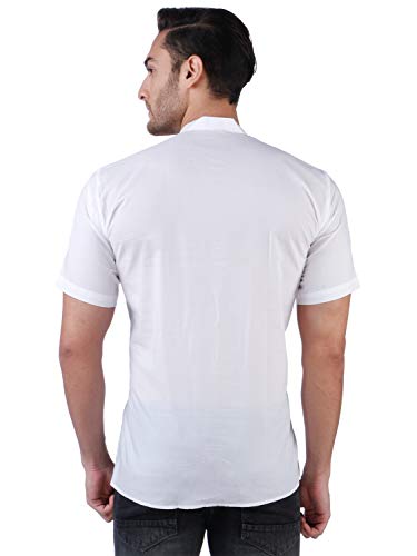 Image of Rajubhai Hargovindas White Superfine Cotton Short Kurta (White) | Mandarin Collar |