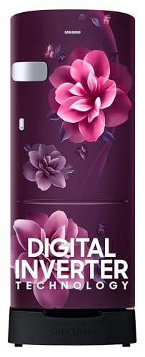 Image of Samsung 223 L, 3 Star, Digital Inverter, Direct-Cool Single Door Refrigerator (RR24C2Z23CR /NL, Red, Camellia Purple, Base Stand Drawer)