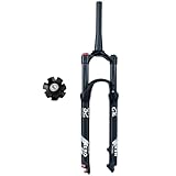 Fourche de suspension avant VTT mono-épaulement : amortisseur à air, blocage manuel à distance, avec réglage de l'amortissement.