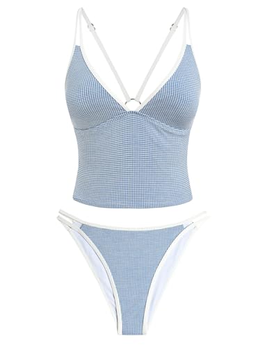 Image of ZAFUL Tankini Swimsuits for Women V Neck Dual Straps Cropped Bikini Swimsuit High Cut 2 Pieces Bathing Suit