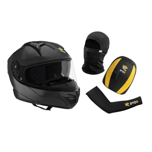 Image of Rydr SBX Dual Black Full Face Motorbike Helmet for Riders | Lightweight Safety Helmet for Men and Women with Strong Outer Shell, Soft Padding and Ventilation for Daily Riding