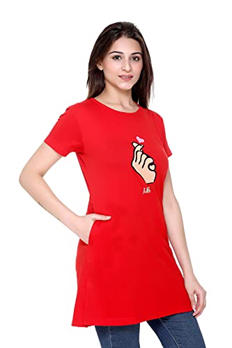 Image of Plush Women's Long Printed Cotton Round Neck Half Sleeve T-Shirt /Tshirts (DPL-PT-001)