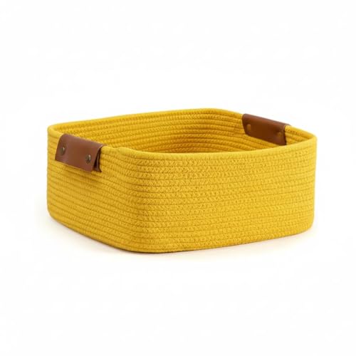 Image of GUDDE Cotton Rope Woven Storage Basket for Toys, Laundry & Blankets | Nursery Organizer Bin | Dog Toy Basket | Decorative Gift Hamper | Jute Style Home Storage (Yellow)