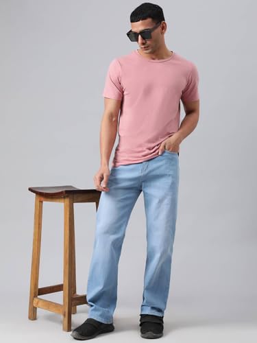 Image of KOTTY Men's Solid Scorpion Grass Blue Button Straight Fit Jeans