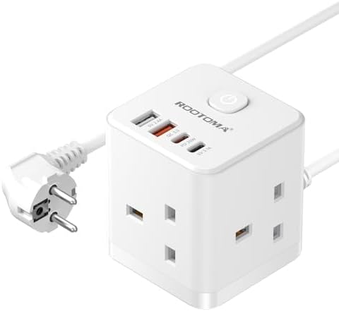 UK to European Plug Adapter with 1.5M Extension Cable 3 Way 3 Fas...