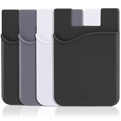 Image of SHANSHUI 4 PCS Phone Card Holder, Premium Silicone Phone Wallet Stick on ID Card, Drivers License, Credit Card Holder for Back of Phone Pocket Sleeves Fits All Mobile Phones