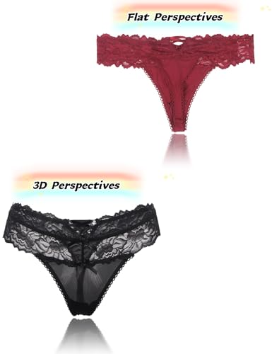 Image of ohyeah Sexy Lace G-String Thongs Panties Low Rise Underwear Undies for Women Cotton Crotch Cheeky Tangas Panties 4-18