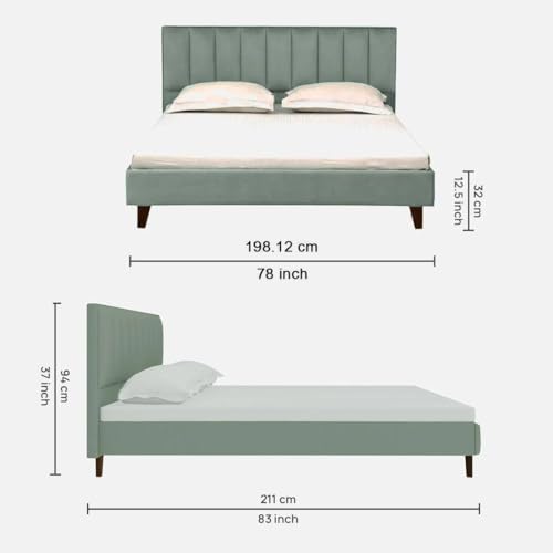Image of Wooden Modern Upholstered King Size Bed for Bedroom | Wooden Double Bed Without Storage | Platform Cot Upholstered Bed with Upholstery Fabric | Engineered Wood | 6.5 x 6 Ft | Grey-B