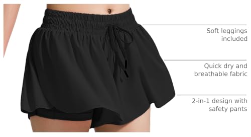 Image of BOOPH Girls Flowy Shorts Kids Athletic Butterfly Shorts with Pockets 2-in-1