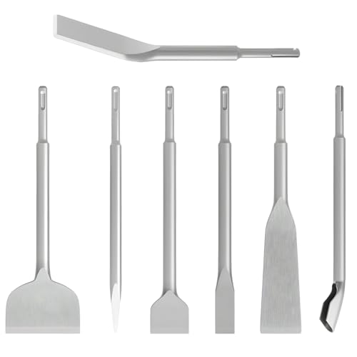 YOUNTHYE 7Pcs SDS Plus Chisel Set, Including Tile, Grooving, Scraping, Flat, Point, Scaling, and Angled Chisels for Impact and Rotary Hammers