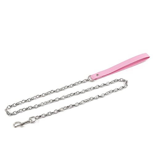 105cm Rosa Leder Griff Kette Leine für Halskette Halsbänder, Heavy Duty Kette Leine für Choker Halskette, BDSM Bondage Spielzeug Sex Leine für Bondage Halsband
