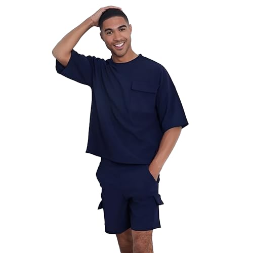 Nobero Men's Navy Blue Monochrome Co‑ord Set with Half‑Sleeve Tee & Shorts – 74 % Off Review