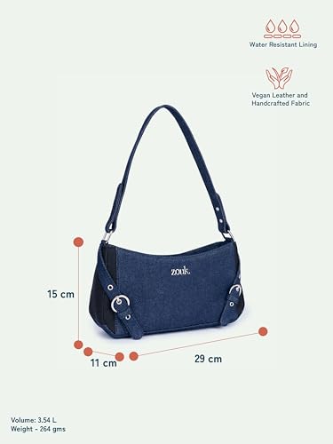Image of ZOUK Lyra Small Shoulder Bag for Women - Denim & Printed Shoulder Bag with Water-Resistant Lining | Handcrafted Sling Bag with Multiple Pockets & Zip Closure for Daily & Weekend Use |