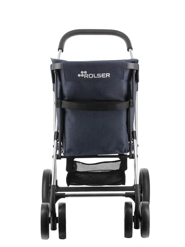 Klappbarer Einkaufstrolley Rolser Basquet Tweed 4 große Räder (2 drehbare) - Marino – Bild 4