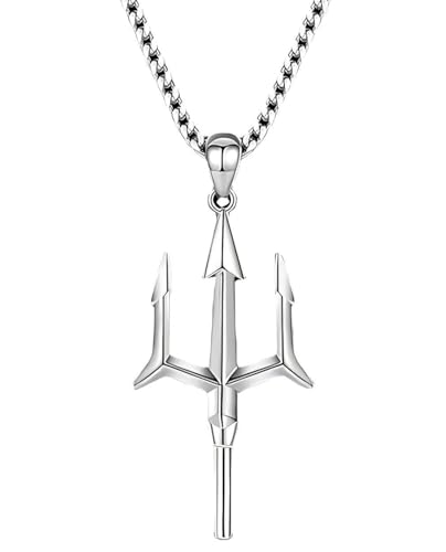 Sterling Silver Men's Pendant Necklace | Real Man Necklace Jewelry | Silver Pendant Necklaces Gift for Father's Day, Men's Birthdays, Thanksgiving, Christmas (Smooth Trident)