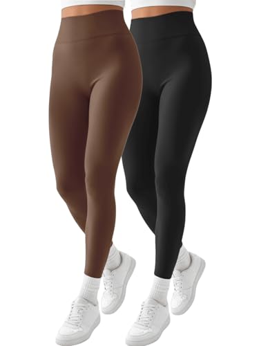 Reviews de Ropa de Atletismo para Mujer los mejores 5. 43 Pack de 2 Piezas Leggings térmicos para Mujer Pantalones Deportivos atléticos de Yoga Entrenamiento mallones