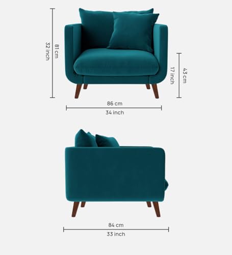 Image of Rejol Velvet 1-Seater Sofa Luxurious Comfort for Living Rooms and Offices (Teal Blue, Armchair)
