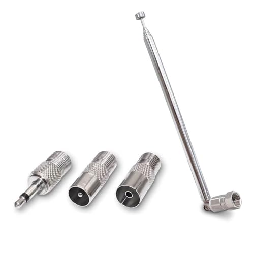 DAB/FM Aerial for Hi-Fi, 75 Ohm Telescopic with 3 Adapters, Unbalanced F-type Connector for Stereo Receiver and Mini System