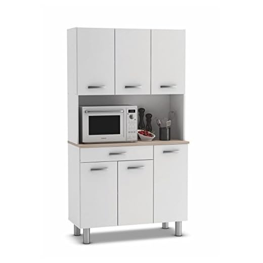 Armario alacena buffe aparador de Cocina con 6 Puertas. Blanco y Roble. para Almacenamiento de menaje.