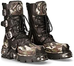 New Rock 591-S15 Women's Boots CAMOUFLAGE Flame Metallic Black Leather Goth Punk Biker Fashion 3 | Image 1