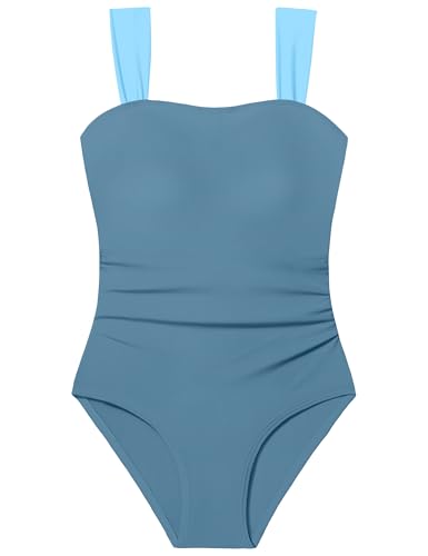 Image of CRISONE Girl Swimsuit One Piece Bathing Suit for Girls Retro Square Neck Adjustable Straps Girls' Swimwear 9-16Y