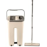 Mop Flat Duplo Lava e Seca Cabo Inox 360° Balde Duplo Compartimento 5 litros 2 Refil Microfibra (Bege)