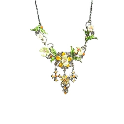 crayfomo Vintage Floral Necklace Women's Statement Jewelry with Enamel Flowers