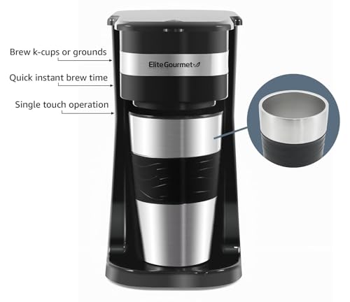 Elite-Gourmet-EHC111A-Personal-Single-Serve-Compact-Coffee-Maker-Brewer-Includes-14Oz-Stainless-Steel-Interior-Thermal-Travel-Mug-Compatible-with-Coffee-Grounds-Reusable-Filter-Black Elite Gourmet EHC111A Personal Single Serve Compact Coffee Maker Brewer Includes 14Oz Stainless Steel Interior Thermal Travel Mug Compatible with Coffee Grounds Reusable Filter Black