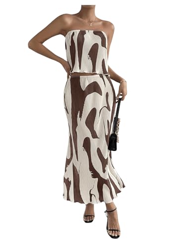 GORGLITTER Women's Summer Maxi Skirt Set 2 Piece Vacation Set Strapless Crop Tube Top and Skirt Sets Going Out Outfit