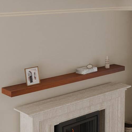 IEO 60 Inch Long Wooden Floating Shelves for Room Wall, Fireplace Mantel Shelf Natural Wood Floating...