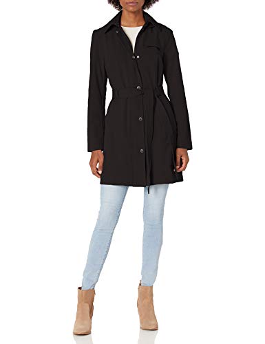 Calvin Klein Womens Single Breasted Soft Shell Trench, BLK, L