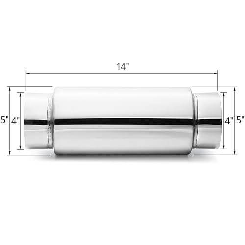 Image of LCGP 4 inch Inlet Universal Resonator,4 inch Outlet 13.77 inch Overall Length Stainless Steel High Performance Muffler, Polished, Pass-Thru Design