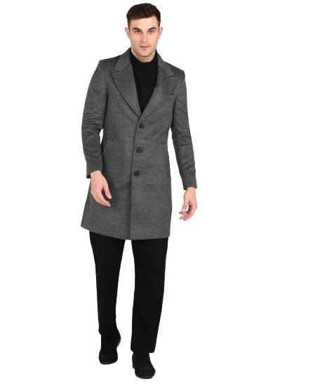 essentiele Men's Charcoal Grey Trench Coat Slim Fit Notch Lapel Single Breasted Top Coat Winter Warm Woolen Tweed Business Long Jacket Overcoat-picture-37