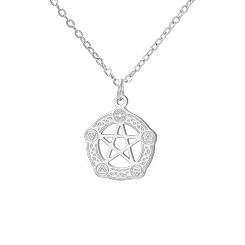 unift Collar celta con pentagrama para mujer y hombre, colgante gótico de acero inoxidable con pentagrama, regalo de cumpleaños para seres queridos y amigos. (plata)