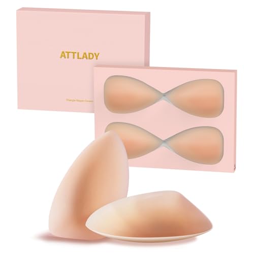 ATTLADY Nipple Covers for Women – 4 Pairs Reusable Triangle Sticky Silicone Pasties for Tricky Tops, Deep V-necks, Activewear, Bikinis, and Swimwear