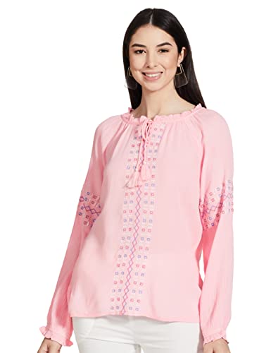 Image of Max Women Embroidered Tie-Up Neck Top