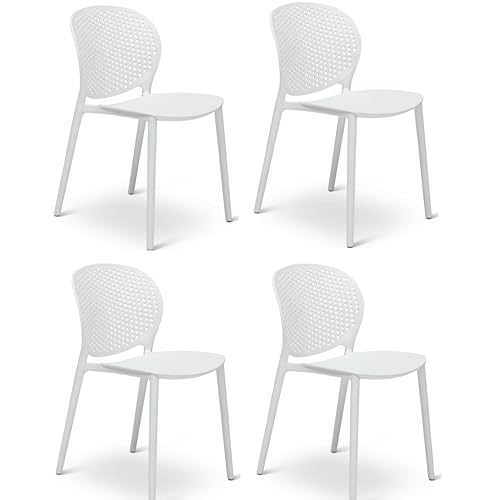 Image of Dream Furnishing - Set of 4 Stackable Dinning Chairs for Home Cafe Office Hotel for Indoor and Outdoor Patio (White)